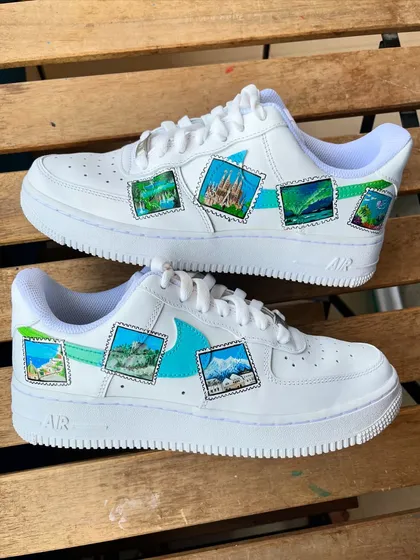 The full pair of "Stamp Force 1s," ready for their next adventure.