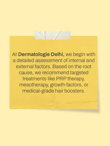 At my clinic, every hair loss treatment plan starts with a detailed assessment of both internal and external factors. Based on this root cause analysis, I recommend targeted therapies like PRP, Mesotherapy, or medical-grade hair boosters.