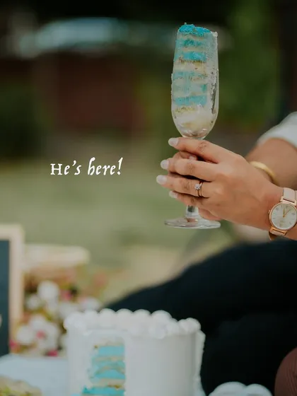 He's here. A close-up detail shot confirming the gender reveal, perfect for sharing the happy news with family and friends.