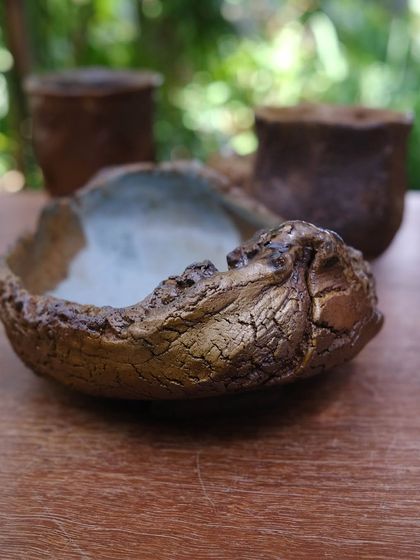 Another textured piece from the workshop, this one with a beautiful, organic rim. The experience helped me shed fears and inhibitions about my work.