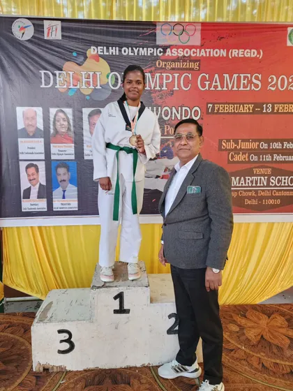 My student Momita won Gold at the Delhi Olympic Games 2024, securing her selection for the women's taekwondo league.