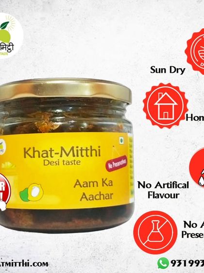 This is my classic Aam ka Achaar. It's sun-dried, homemade, and contains no artificial flavours or preservatives. Just pure, tangy mango goodness.