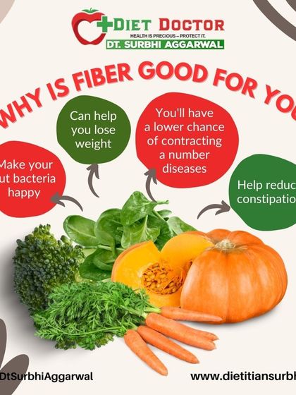 Fiber is essential for weight loss and overall health. This visual explains how fiber-rich foods like vegetables make your gut happy, help you lose weight, and reduce constipation.