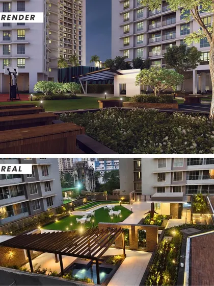 A side-by-side comparison of the initial render and the completed reality of the Ekta Tripolis residential project in Mumbai. It is incredibly fulfilling to see a vision brought to life with precision. This demonstrates my commitment to not just designing, but also ensuring the final structure perfectly matches the intended quality and experience.