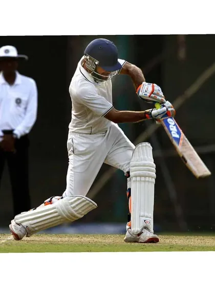 Rajat Paliwal playing a classic drive. As captain of the Services team, he is a consistent performer in the Vijay Hazare Trophy.