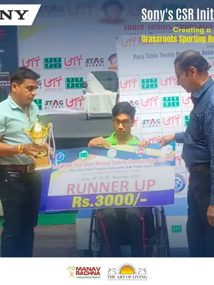 Lakkshhya Gupta receiving his prize at the National Para Table Tennis Championship. We are honored to provide the platform and coaching that helps para-athletes achieve their dreams.