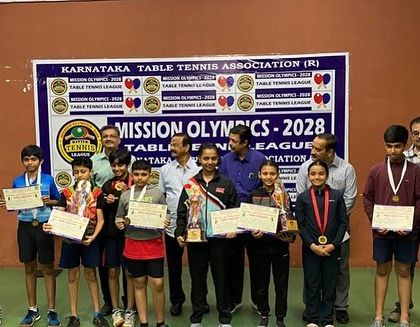 A group photo of all the winners from the Mission Olympics league.