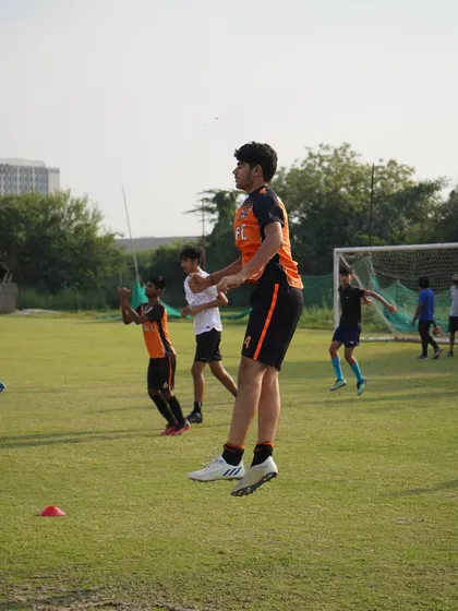 A player performing plyometric jumps as part of our physical conditioning program to improve explosive power.