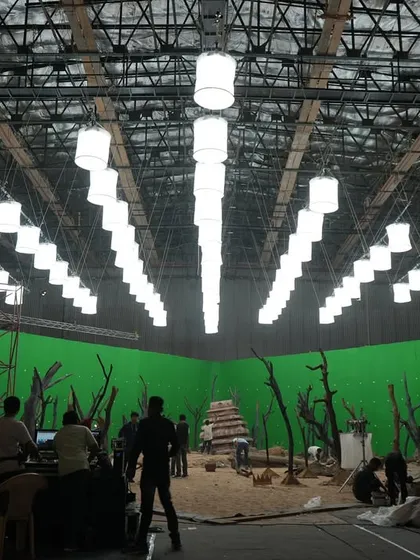 The Coca-Cola ad set from the ground, showing the scale of the production and the importance of the large, soft light source we created.
