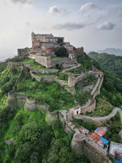 Beyond the city, I travel to capture India's rich history. This is Kumbhalgarh Fort in Rajasthan, its ancient walls winding through the Aravalli hills. This kind of heritage drone photography requires careful flight planning to highlight the fort's magnificent scale and its integration with the natural landscape.