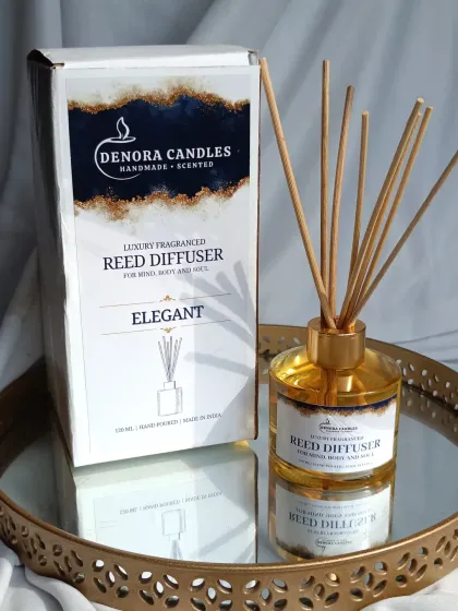 My 'Elegant' reed diffuser is shown here fully assembled and alongside its professional packaging. It makes for a perfect gift or a beautiful addition to your own home.