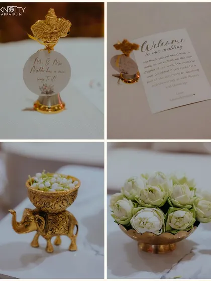 A focus on the small, beautiful details of the wedding decor, including welcome notes and floral arrangements. We believe these elements are part of your story.