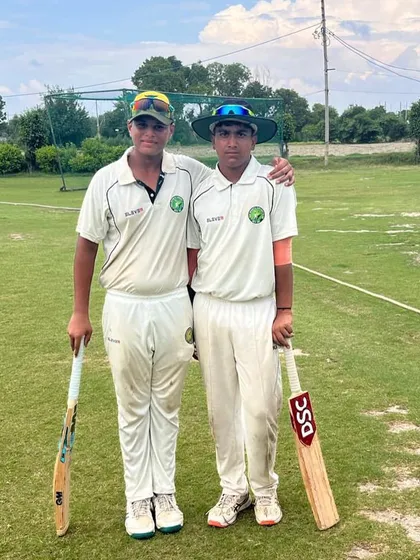 The successful opening pair of Shreyansh Karnwal and Rupank Aggarwal, whose partnership laid the foundation for a massive chase and victory for Delhi Blues CC.