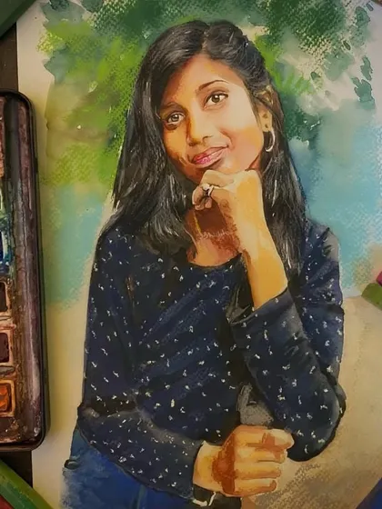 The Soft Touch of Watercolor. This custom watercolor portrait shows a different side of my work. The fluid colors and soft edges create a dreamy, artistic feel, perfect for capturing a gentle moment or a thoughtful expression.