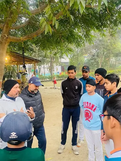 Mr. Syed Kirmani engaging with our young athletes. Moments like these inspire the next generation of cricketers.