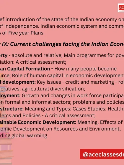 This slide outlines Unit IX, which focuses on the current challenges facing the Indian Economy, such as poverty, employment, and infrastructure.