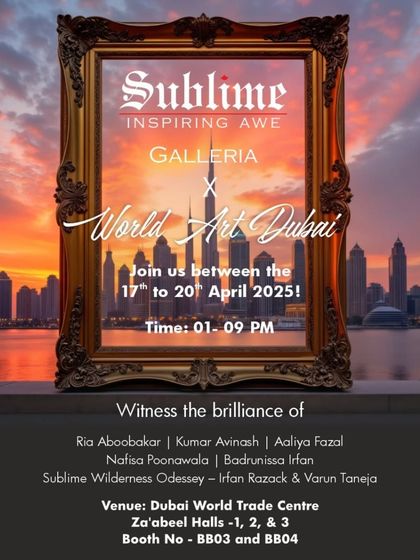 Meet the artist poster for Ria, a self-taught impressionist from Bangalore, at World Art Dubai. We create dedicated promotional materials to highlight the stories of our artists.