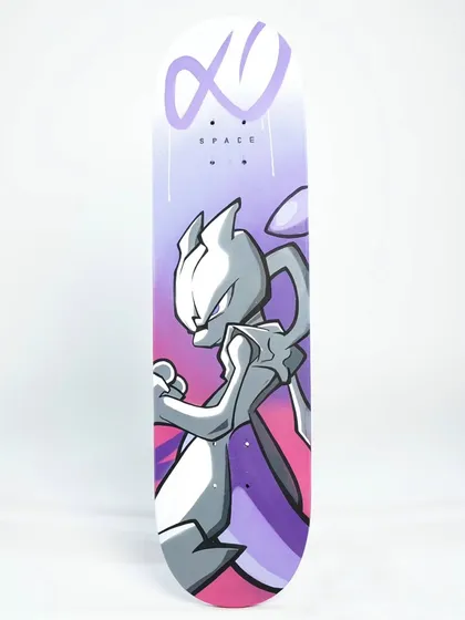 The Mewtwo deck from my 'Elementals' collection. I used purple and pink hues against a cosmic background to represent the Space element.