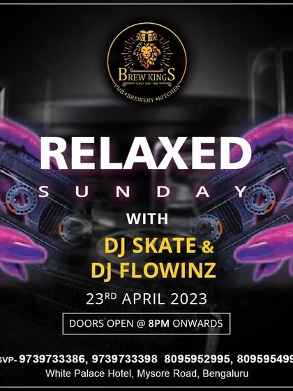 "Relaxed Sunday" event flyer for a chill evening set at Brew Kings.