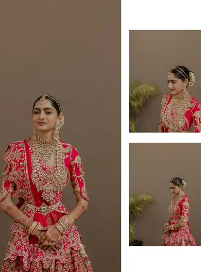 A collage of the bride's portraits, showcasing her elegance from different angles. Her poise and grace are the highlights of these beautifully composed shots.
