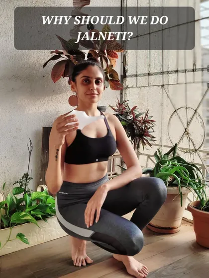 Here I am with a Jal Neti pot, ready to demonstrate this ancient yogic cleansing technique. Jal Neti is a powerful practice for clearing the nasal passages, which is essential for effective pranayama (breathwork).