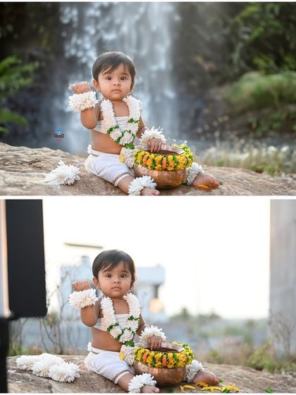 This before-and-after shows how I can transform an outdoor shot taken near a building into a magical scene with a waterfall.