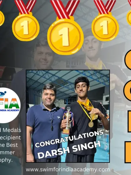 From practice to the podium. Here is Darsh Singh after winning 5 Gold Medals and the Best Swimmer trophy at the CBSE Swimming Championship. This is the result of showing up every single day.