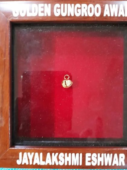 The 'Golden Gungroo Award' I was honored to receive from Dance India Magazine on International Dance Day. A single ghungroo (ankle bell) represents a universe of rhythm, and this award is very special to me.