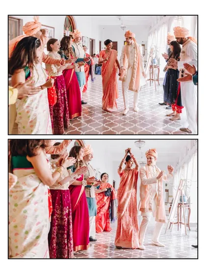 The couple's grand entrance into the wedding hall, greeted by the applause and happy faces of their guests. We ensure every transition is a celebration in itself, filled with energy and excitement.