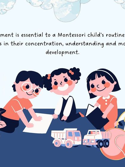 This series of graphics explains the importance of "Learning in Motion," showing how freedom of movement is essential for a child's concentration, understanding, and motor development.