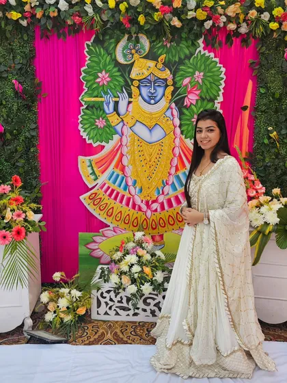 With my protector, my Kanha. This beautiful backdrop was from a devotional event.