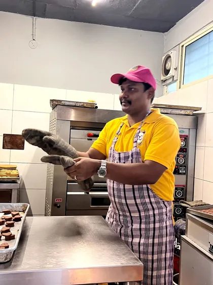Something special is always baking! My chef, with his trusty oven mitts, is hard at work preparing treats for the festive season.