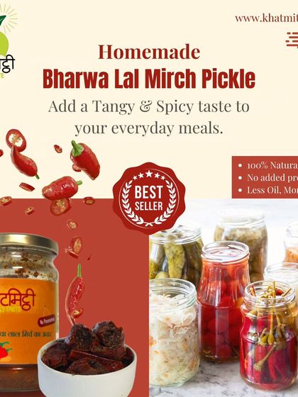 My bestselling Bharwa Lal Mirch pickle adds a tangy and spicy taste to your everyday meals. It is 100% natural and made with less oil for more flavour.