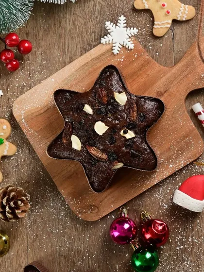 For a fun twist, we also make our plum cake in a star shape. It's the same rich, fruity recipe, just with an extra touch of festive flair.