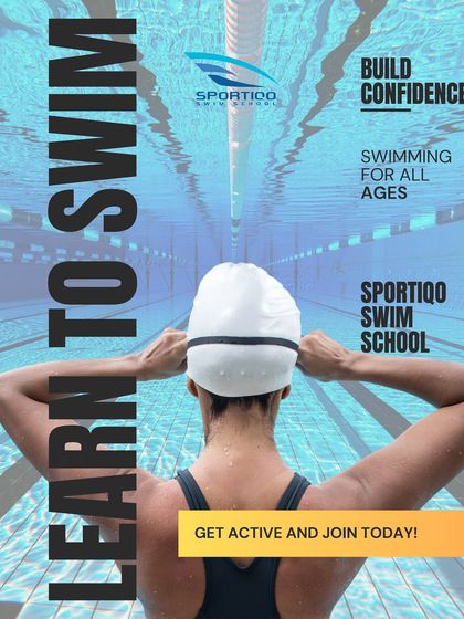 Learn to swim and build confidence for all ages. This graphic encourages you to get active and join today.