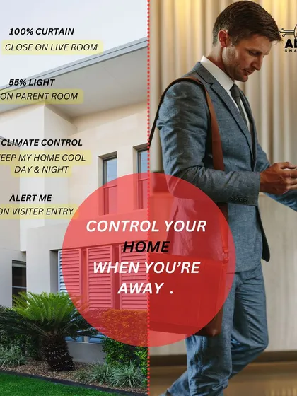 Travel without a worry. Our home automation system allows you to manage everything while you are away. Close the curtains, adjust the lights, manage the climate, and get alerts for any visitors, all from your phone.