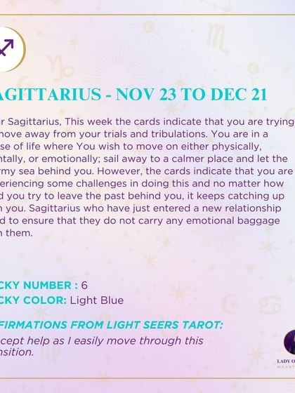 This week's cards indicate that Sagittarius is trying to move away from trials and tribulations. However, the past keeps catching up, so I advise you to ensure you don't carry emotional baggage forward.