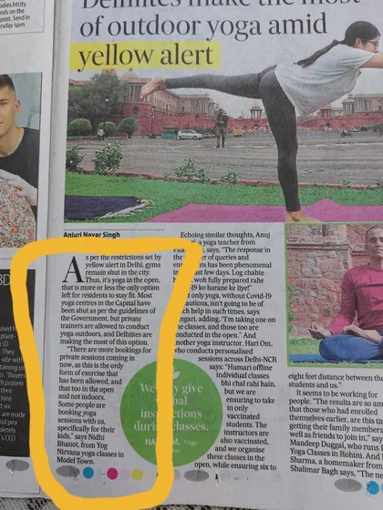 I was so proud to be featured in the Hindustan Times for my work in the community. It’s a blessing to share the healing power of yoga and guide people, especially during challenging times. This recognition fuels my passion to empower more women.