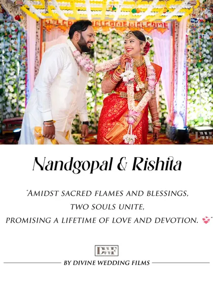 A branded portrait of the couple during their wedding ceremony, with a poem about sacred flames and blessings.