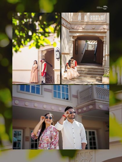 This collage showcases the variety within a single casual shoot, from stylishly posing with sunglasses to sharing a quiet, romantic moment.