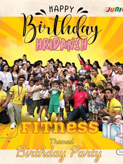 A huge happy birthday to Hridansh from the whole JuniorFit team. This group photo captures the massive fun of his fitness party.