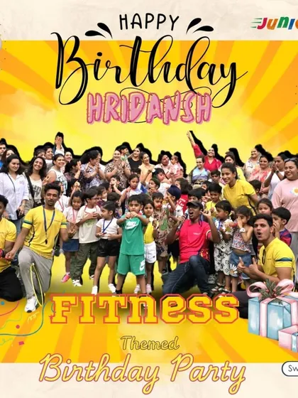 A huge happy birthday to Hridansh from the whole JuniorFit team. This group photo captures the massive fun of his fitness party.