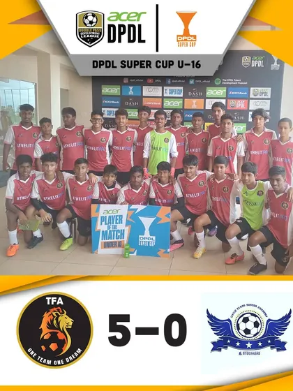 The U16 team secures a 5-0 win in their first game of the DPDL Super Cup in Bangalore, setting a strong tone for the tournament.