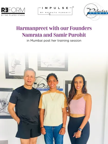 Harmanpreet Kaur with our founders Namrata and Samir Purohit after a training session in Mumbai. We are proud to be a part of her journey to victory.