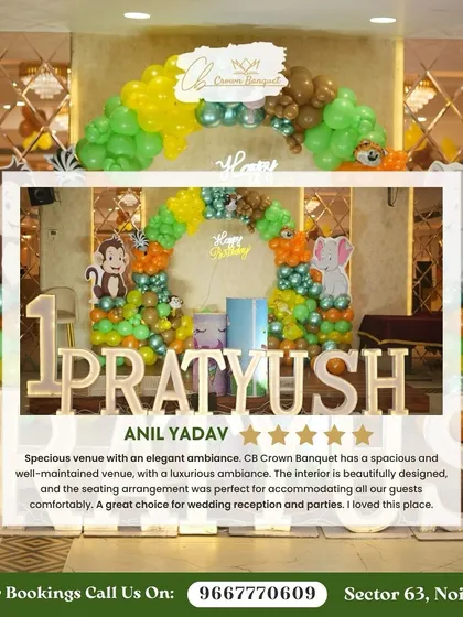 We love bringing creative themes to life, like this vibrant jungle-themed birthday party for Pratyush. This setup includes a custom balloon arch with animal cutouts and large illuminated letters, showing how we can transform our space for any celebration.