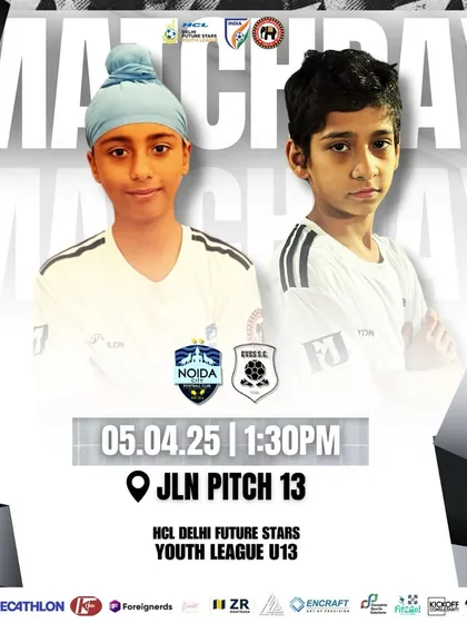 A matchday poster for our U13 squad's game in the Delhi Youth League, highlighting our young talent and the competitive spirit of the league.