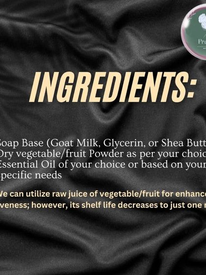 Here’s how customization works. You can choose your soap base, add dry vegetable or fruit powders, and pick an essential oil. We can even use raw juice for extra benefits.