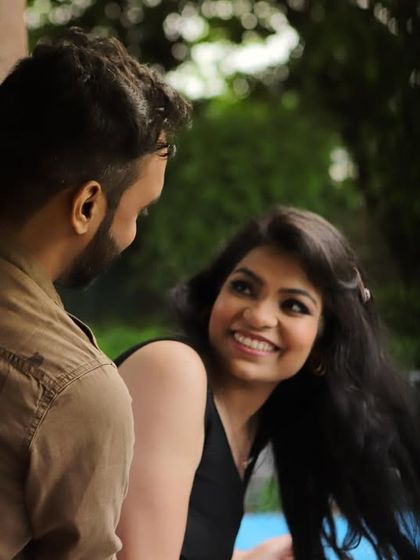 A beautiful, intimate shot capturing the loving gaze between the couple during their pre-wedding session.