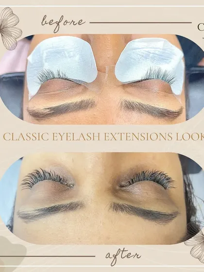 This is a perfect example of my classic eyelash extension service. You can see how it adds length and definition for a noticeable but natural enhancement, making the eyes pop without looking overdone.