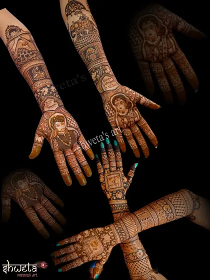 This design was customized for a bride who wanted to honor her heritage. It features a portrait of Chhatrapati Shivaji Maharaj, showcasing how we can incorporate any figure into your mehendi.